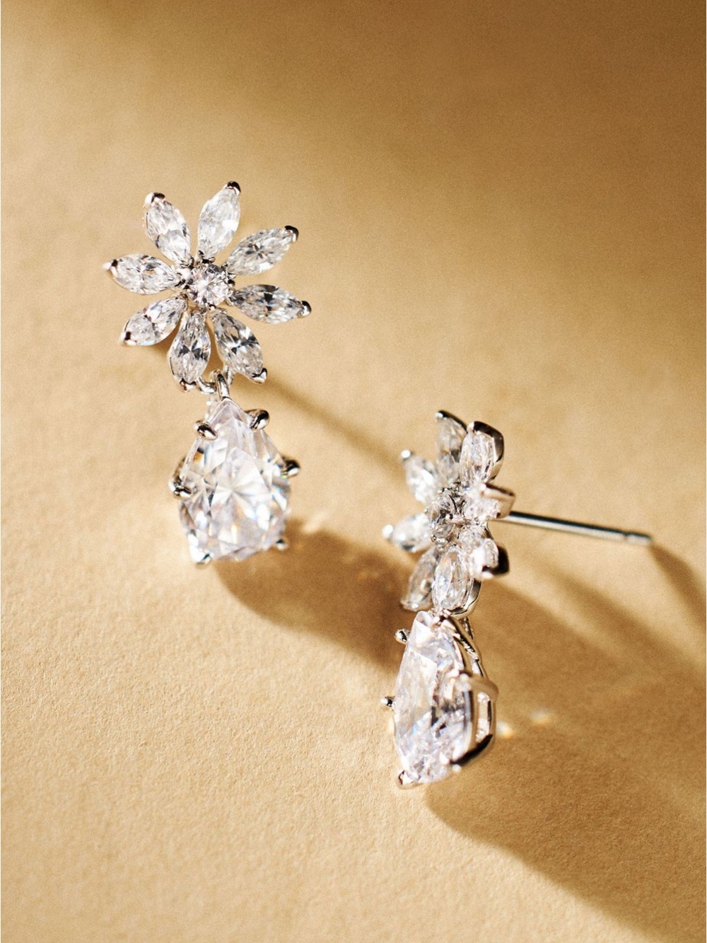 NWT Nadri Wildflower Drop Earrings, Cubic Zirconia